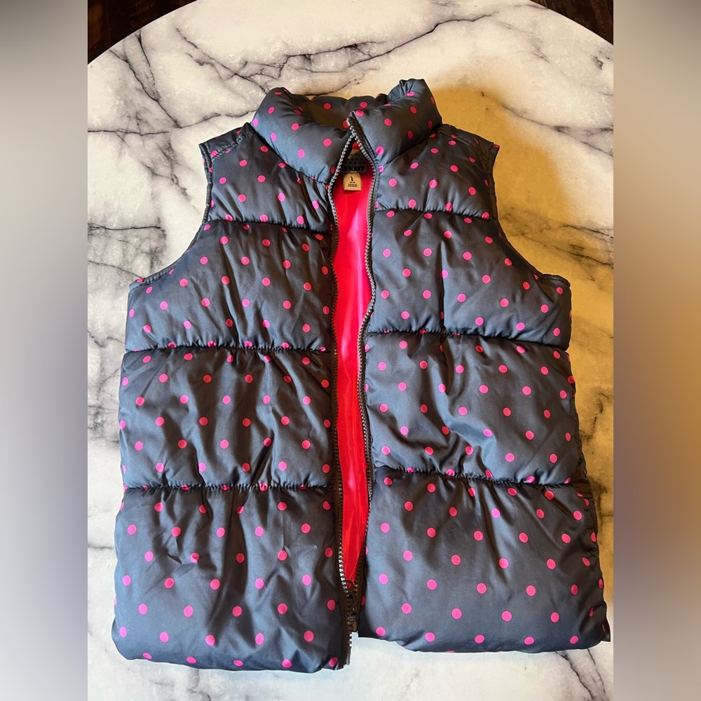 Kids old navy size large Polka Dot Puffer Vest - Gray and Pink LNC